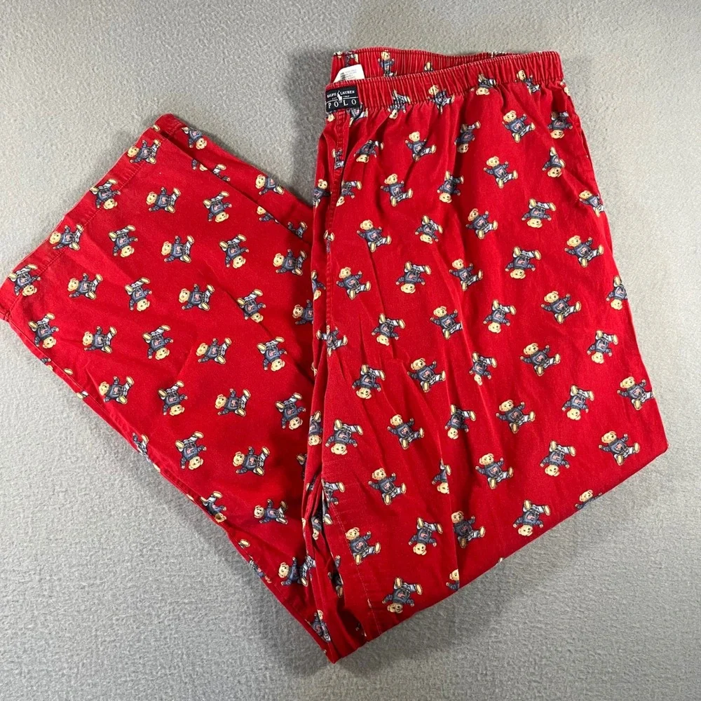 Polo‎ Ralph Lauren Pajama Pants Mens Large Red Polo Bear Cotton Sleepwear Lounge